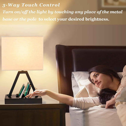 Briever 3-Way Dimmable Bedside Lamp – Thoughtful Housewarming Gift for Women and Men, Nightstand Lamp with USB C Port and AC Outlet