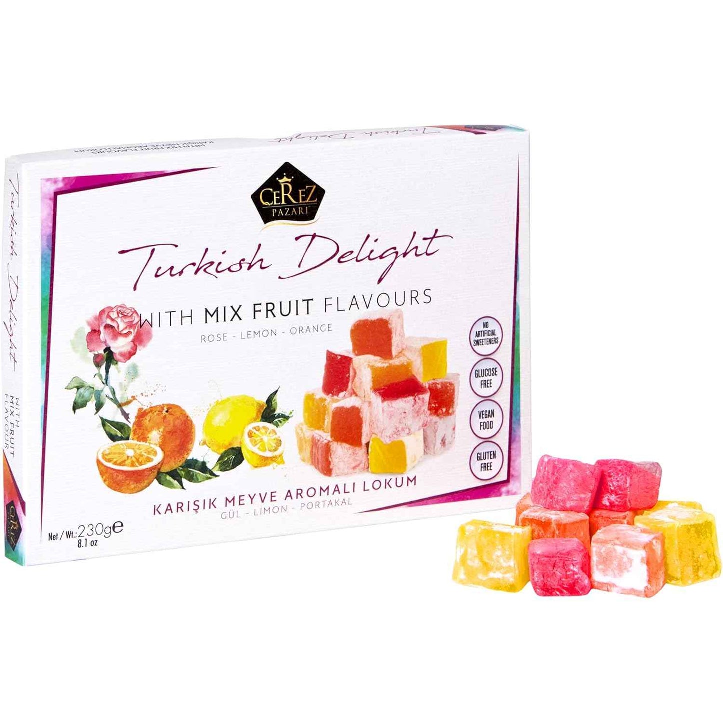 Cerez Pazari Lokum Trio Flavors – Halal and Gluten-Free Wind-Down Dessert, No Artificial Colors or Preservatives Snack