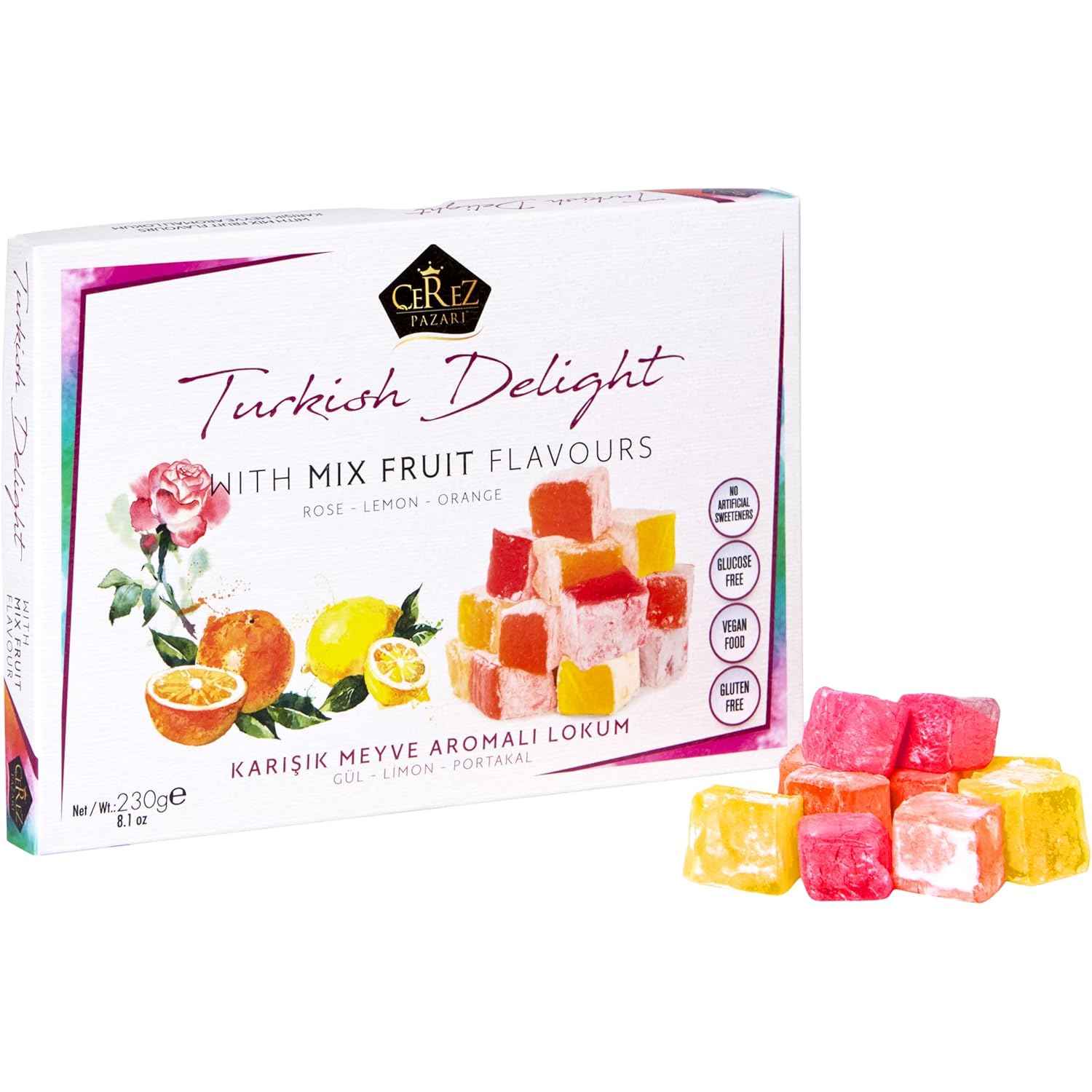 Cerez Pazari Lokum Trio Flavors – Halal and Gluten-Free Wind-Down Dessert, No Artificial Colors or Preservatives Snack