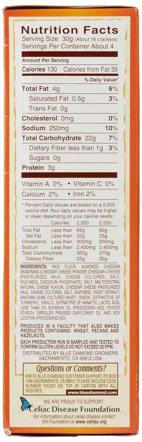 Blue Diamond Almonds Nut Thins Cheddar Cheese – 3g Protein Office Desk Cracker for Afternoon Focus Snacking