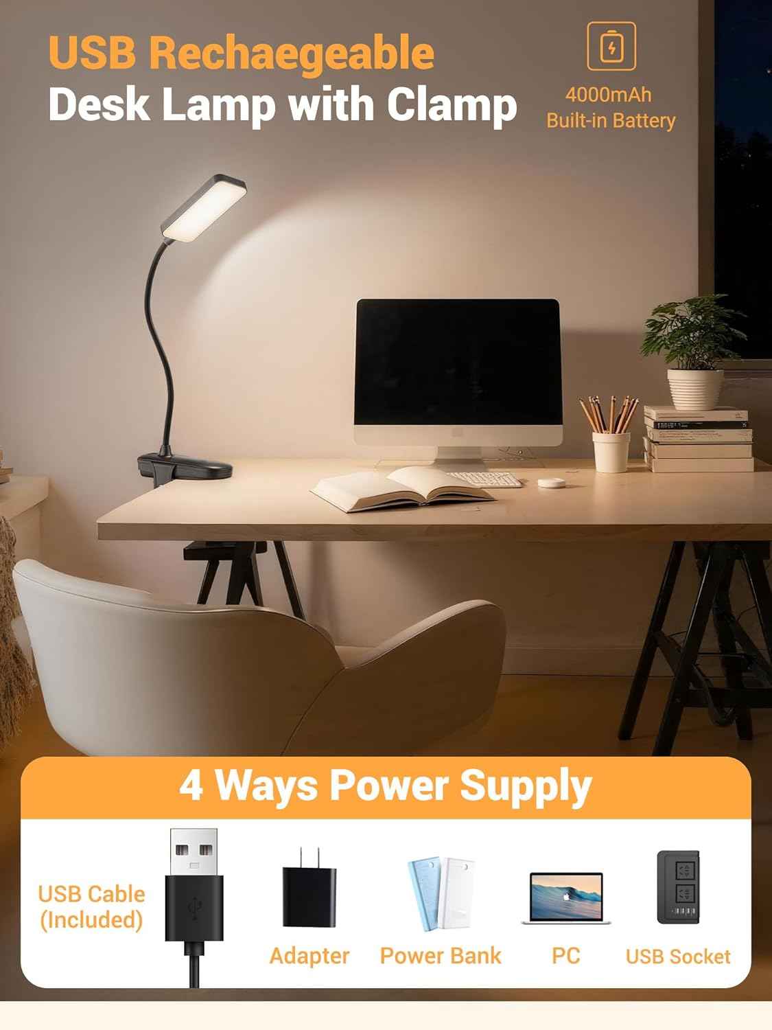 LuminGlow Pro Clip Lamp – Child Safe Bedside Lamp for Shared Bedroom and Bunk Bed, No Heat No Flicker LED