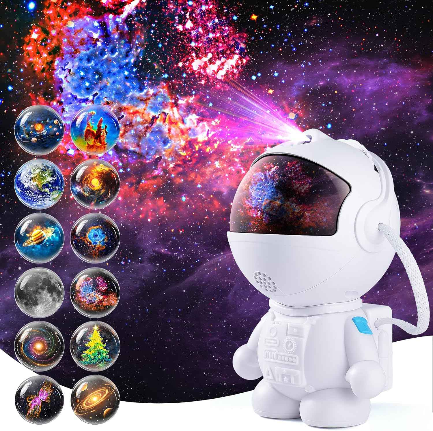 AstroLume Astronaut Galaxy Projector for Bedroom Decor – Sculptural Figurine Night Light with 12 Cosmic Scenes for Living Room