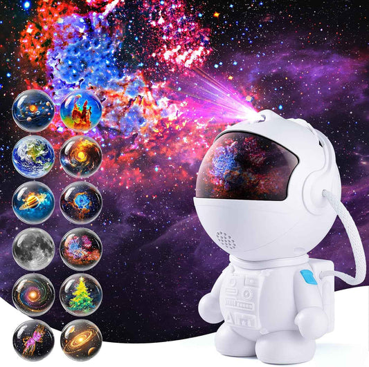 AstroLume Astronaut Galaxy Projector for Bedroom Decor – Sculptural Figurine Night Light with 12 Cosmic Scenes for Living Room