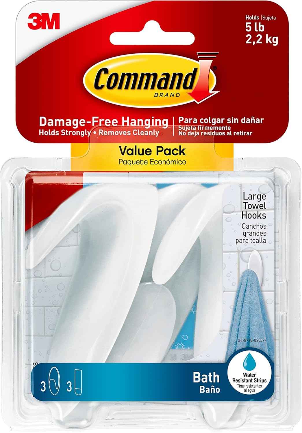 Command Bath Large Towel Hook Value Pack – Minimalist Bathroom Hooks for Intentional Small Space Living