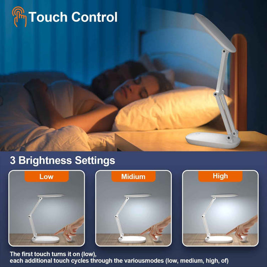 Glowave FoldPro Slim Lamp – Nightstand Reading Light, Neutral White in a Folding Two-Bracket Design