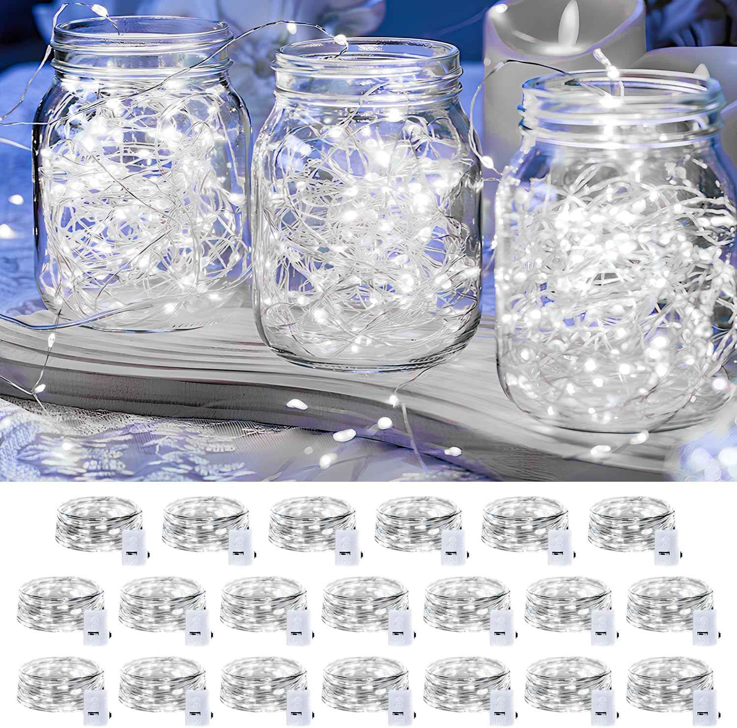 GlowNook Twinkle String Lights – Living Room Aesthetic Accent, 20-Pack Battery Operated for Ambient Home Decor