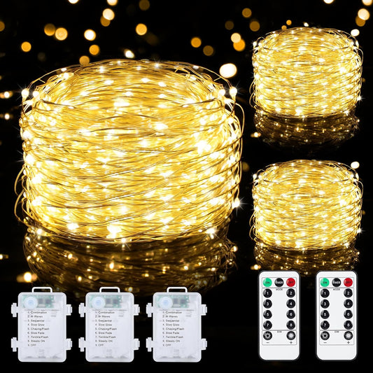 3-pack of 33ft strings with 100 warm white leds each (300 leds, 99ft total)