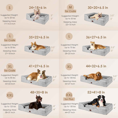 EHEYCIGA Orthopedic Dog Bed for Large Breeds – Memory Foam Joint Relief Couch for Senior Dogs, Sofa-Style Bolster