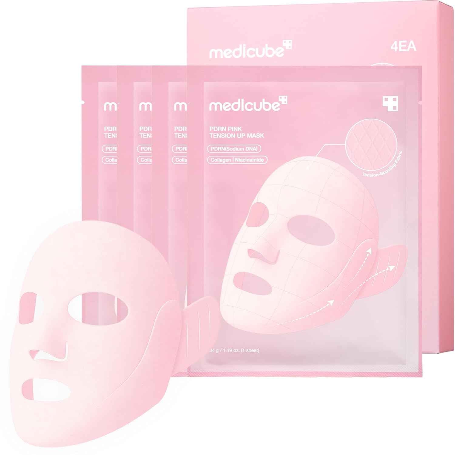 medicube PDRN Pink Tension Up Mask – Calming V-Line Self-Care Ritual for Bathroom Wind-Down Evenings