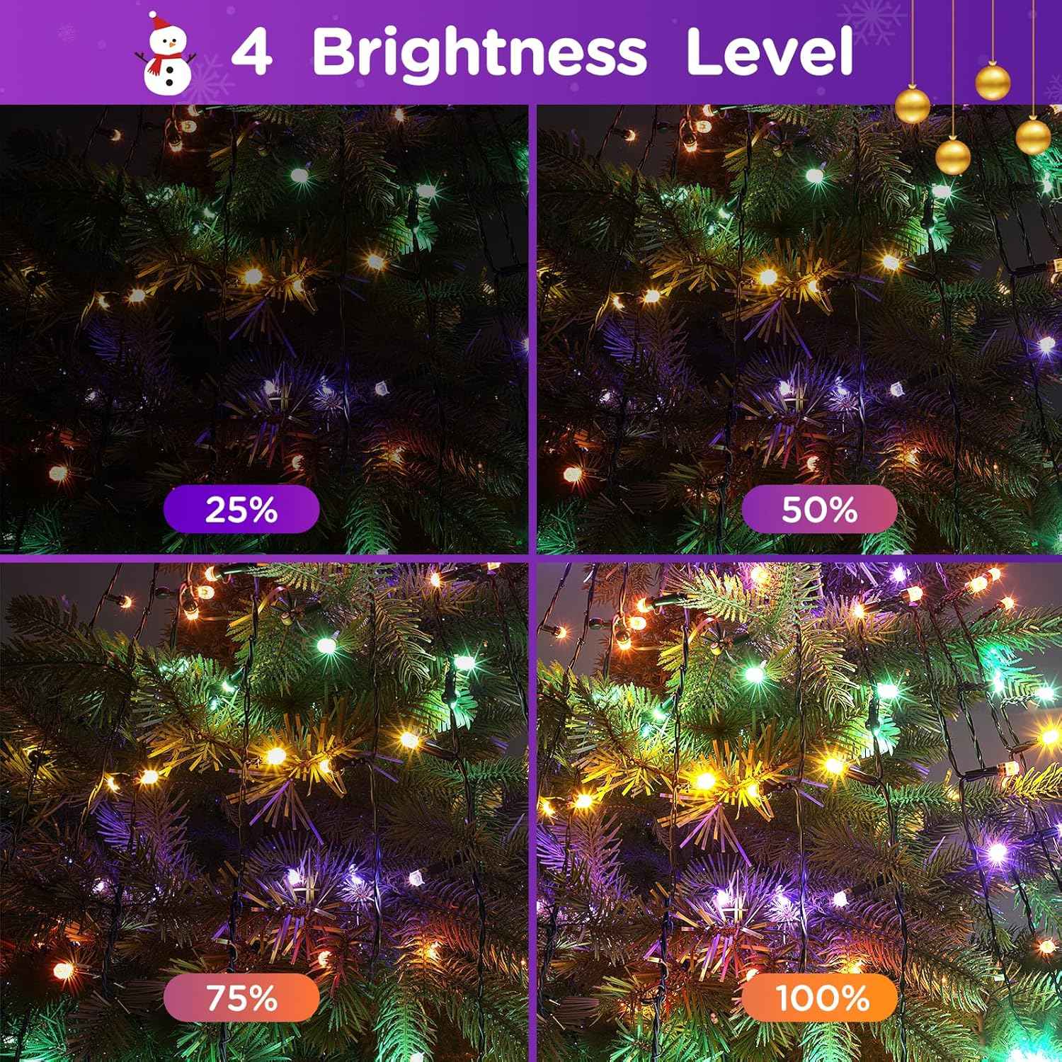 Marchpower Christmas Tree Lights – Cozy Living Room Aesthetic, Diamond-Cut Color-Changing Tree Lights with 4 Brightness Levels