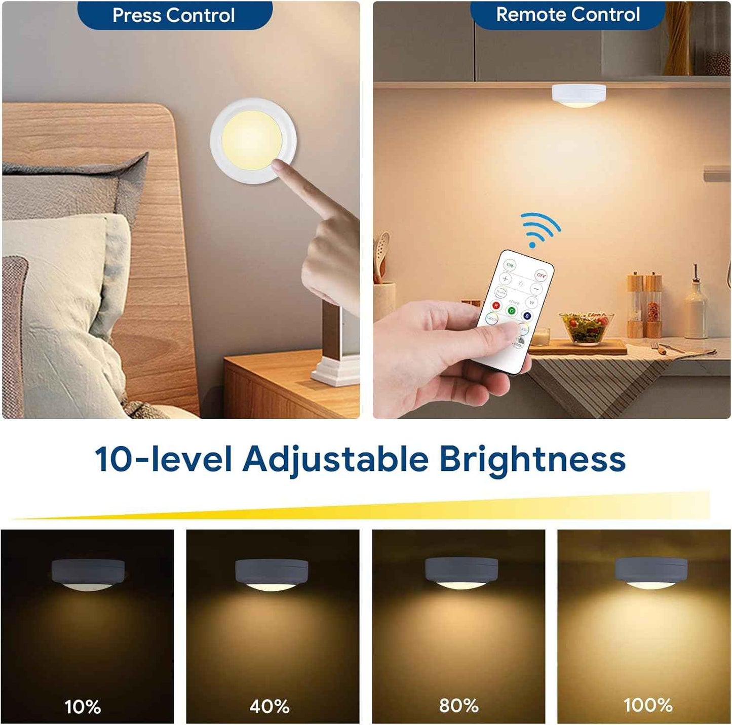 Yiliaw Flameless LED Puck Lights – Safe Night Lighting for Kids Bedrooms, Hallways, and Bathrooms, Auto-Off Timer