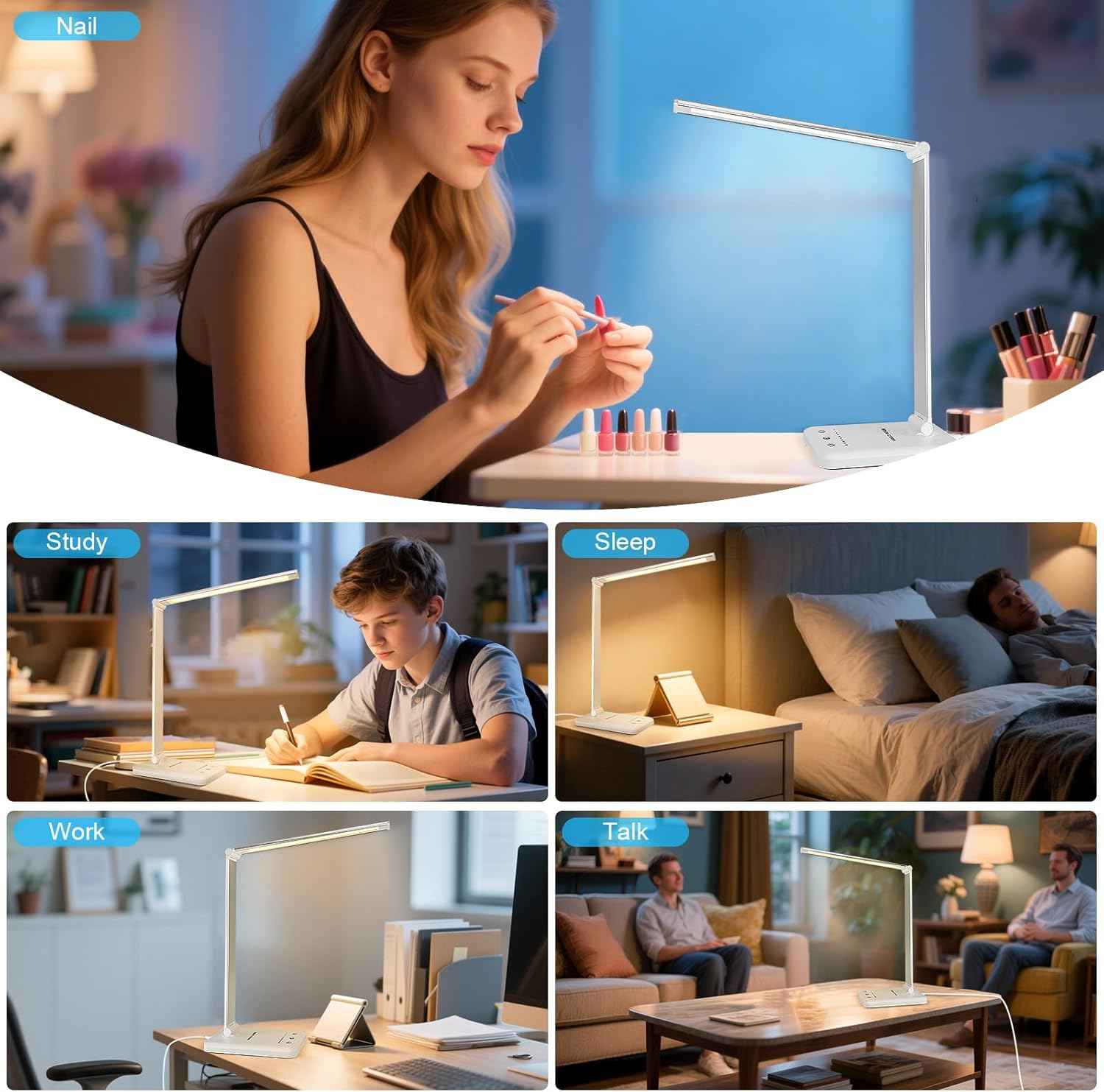 White crown Flicker-Free LED Bedside Lamp – Calming Reading Light with Auto-Off Timer for Wind-Down Routine