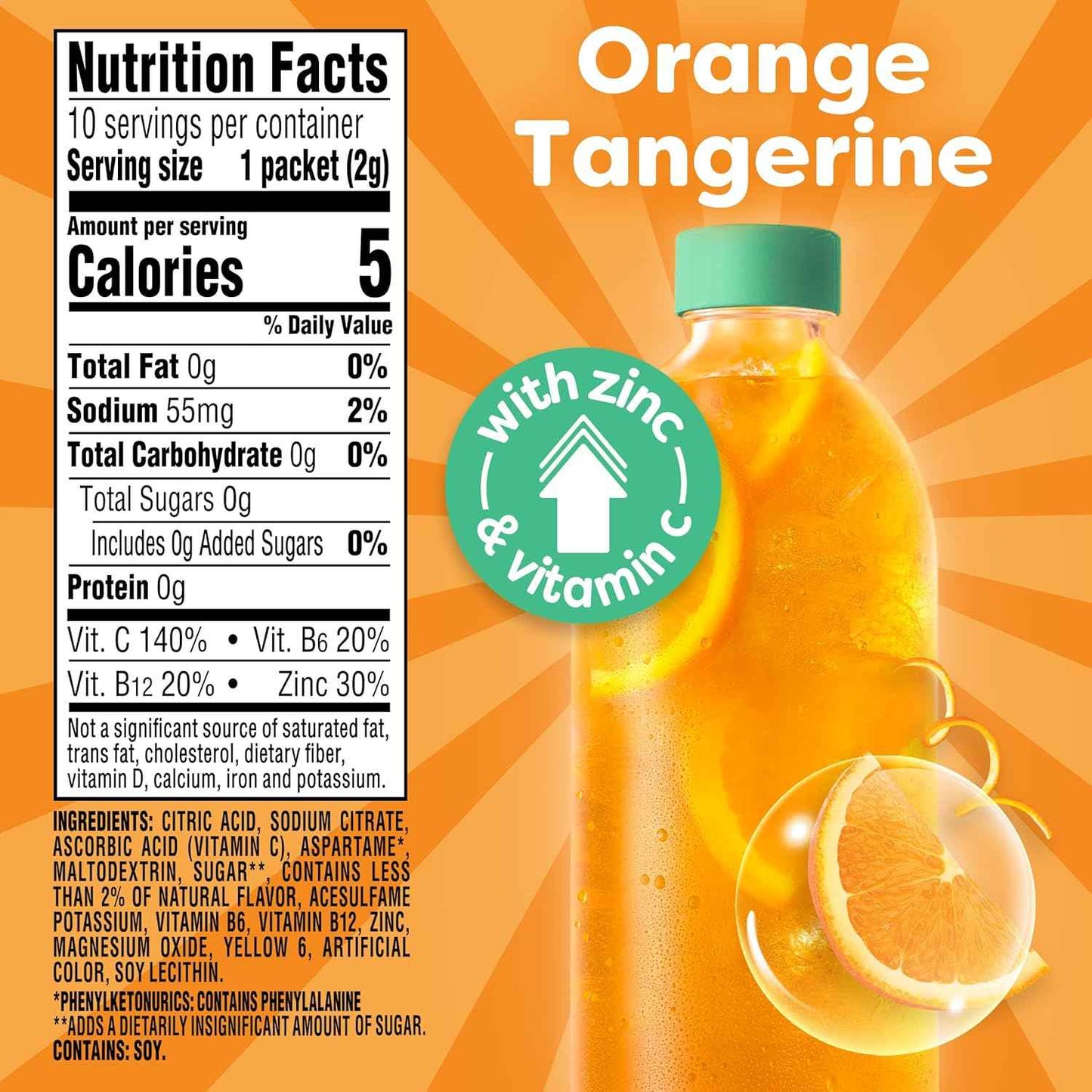 Crystal Light Immunity Support Orange Tangerine Packets – Personal Care Routine Essential for the Home Pantry, Low-Calorie Vitamin Water Alternative