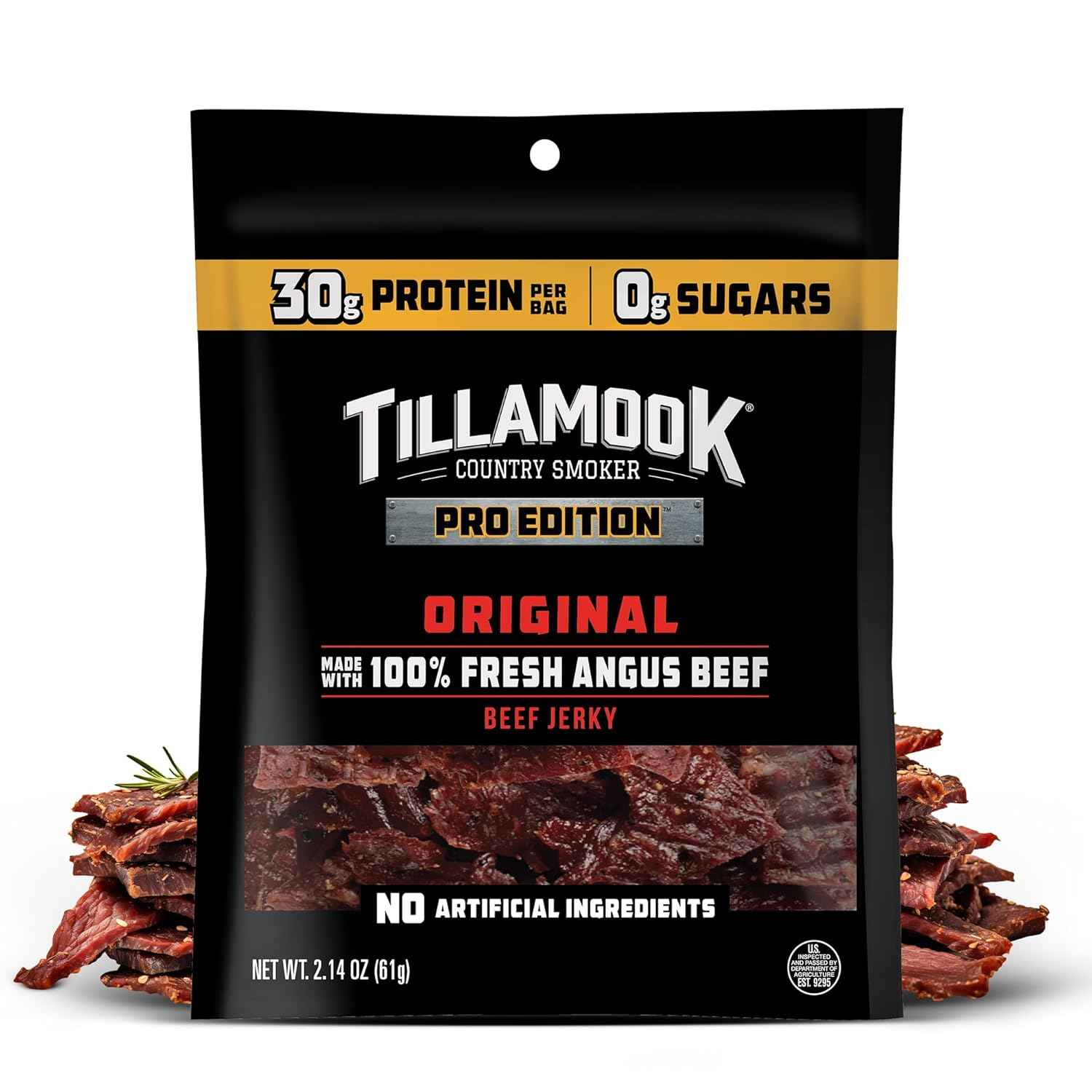 Tillamook Country Smoker PRO Edition Beef Jerky, Original Zero Sugar, 2.14 Oz Portable Protein Pack for Hiking, Camping and Backcountry Trips