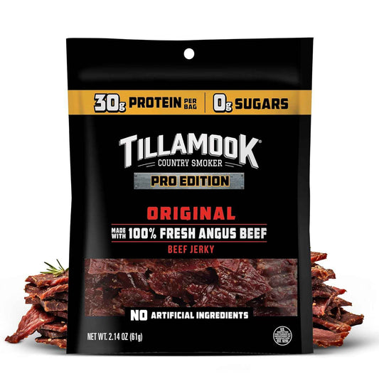 Tillamook Country Smoker PRO Edition Beef Jerky, Original Zero Sugar, 2.14 Oz Portable Protein Pack for Hiking, Camping and Backcountry Trips