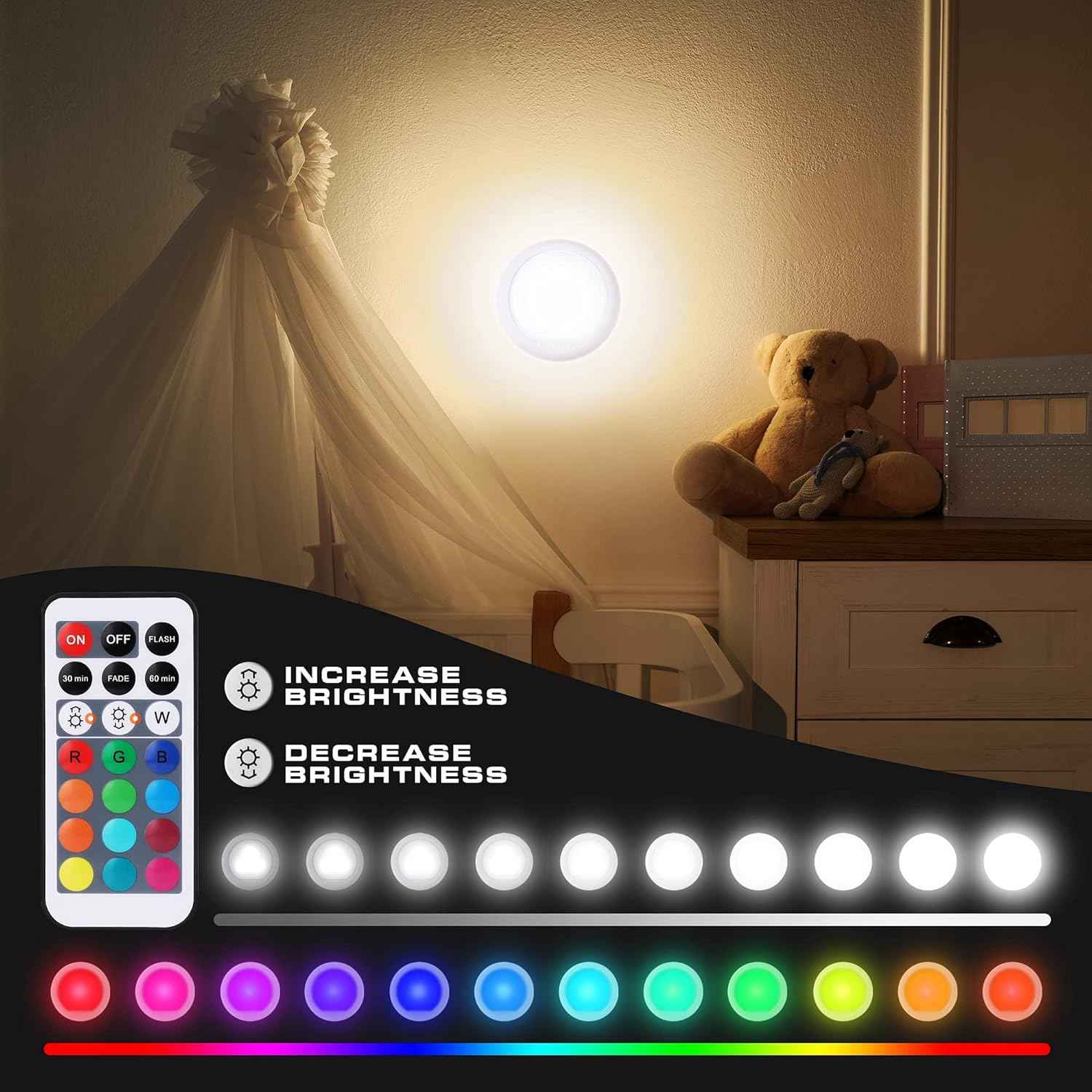 EverBrite LED Puck Light – Cozy Ambient Light for Bookshelves and Bookcases, Triangle and Round