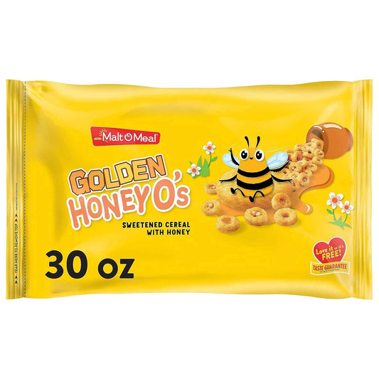 Malt-O-Meal Golden Honey O's Cereal – Quick Morning Breakfast for Busy Professionals, 30 oz Family-Size Resealable Bag
