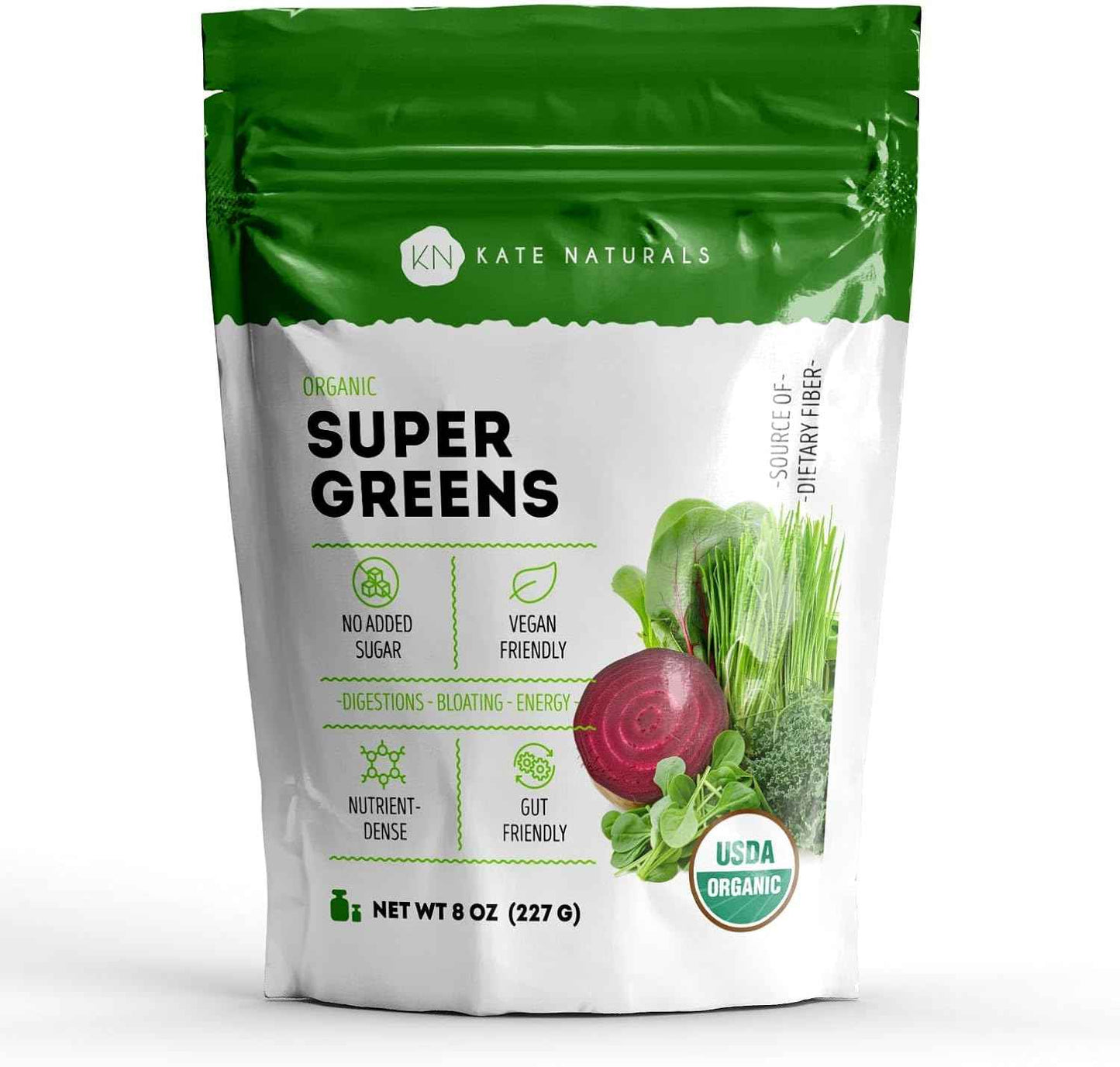Kate Naturals Organic Super Greens Powder – Daily Wellness Ritual with Probiotics and Fiber for Smoothies and Morning Self Care