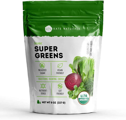 Kate Naturals Organic Super Greens Powder – Daily Wellness Ritual with Probiotics and Fiber for Smoothies and Morning Self Care