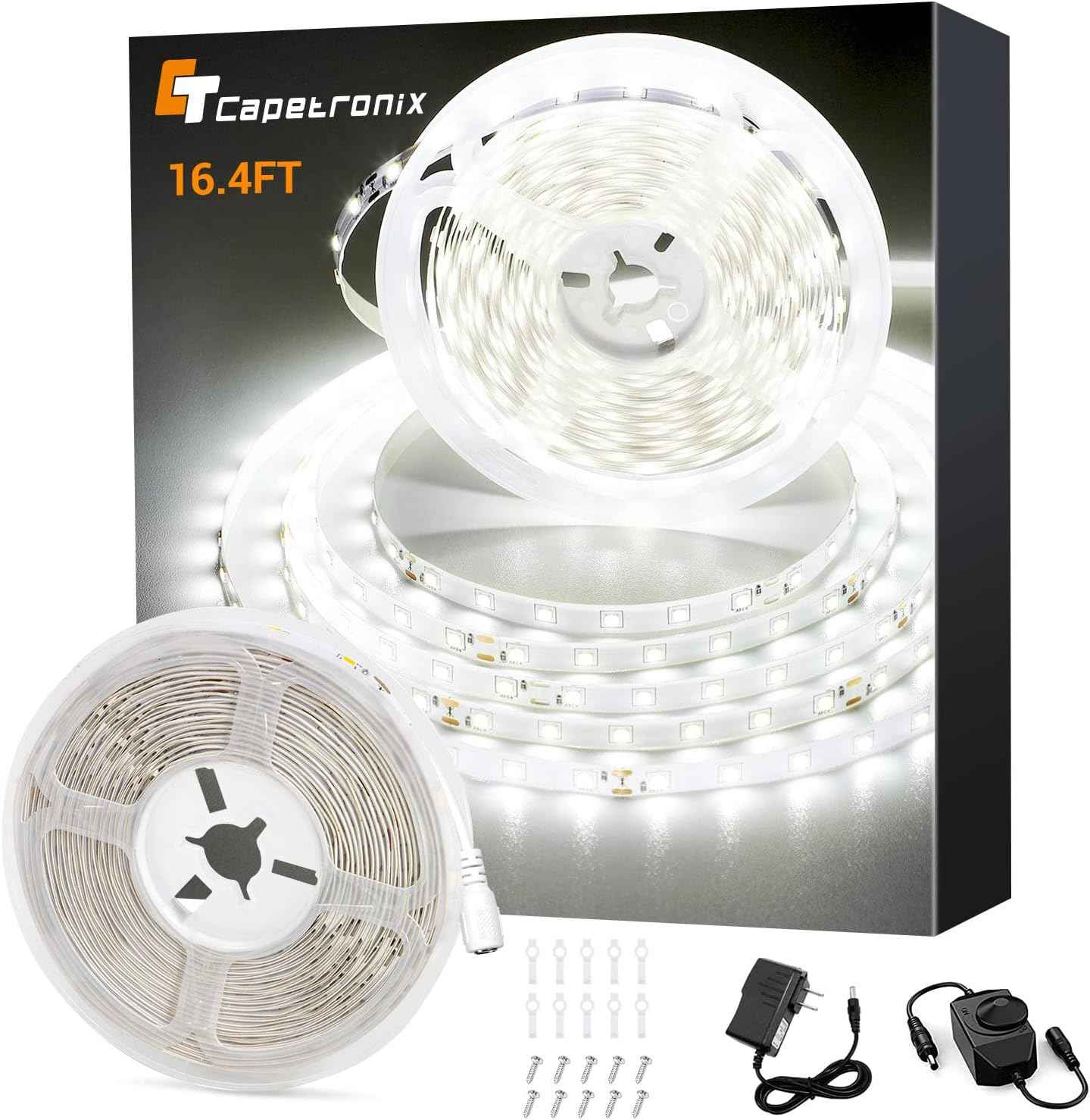 CT CAPETRONIX White LED Tape – Flameless Closet and Cabinet Illumination, Short Circuit Protected Low Voltage Strip for Nurseries