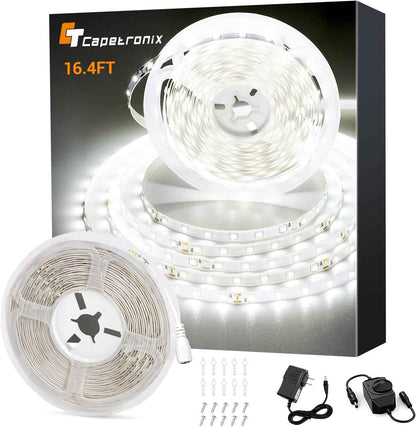 CT CAPETRONIX White LED Tape – Flameless Closet and Cabinet Illumination, Short Circuit Protected Low Voltage Strip for Nurseries