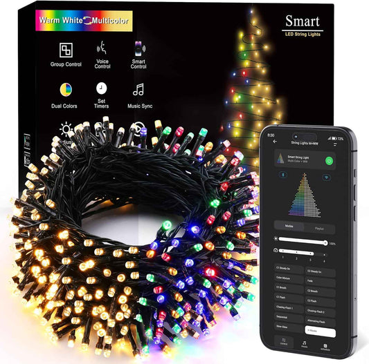 BrizLabs Color Changing Smart Christmas Lights – Patio and Backyard Outdoor String, 98ft 300 LED IP44 Waterproof Music Sync Lights