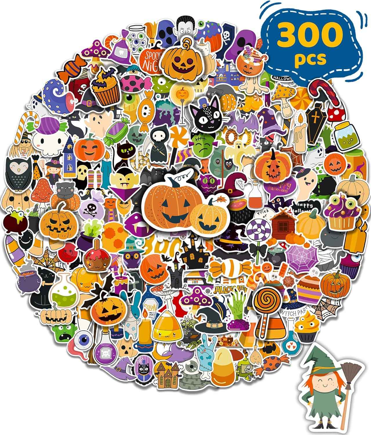 Halloween Laptop Stickers for Student and Remote Worker – 300 Vinyl Sticker Pack for Workspace