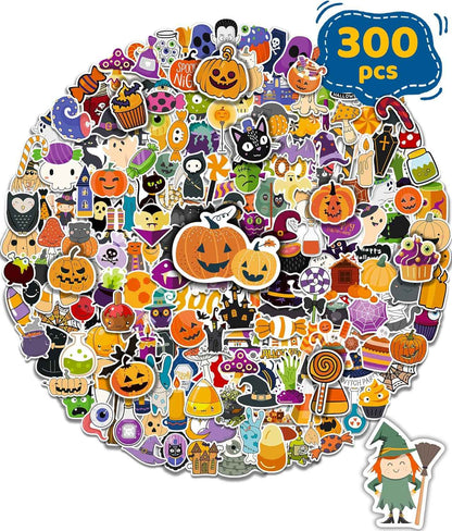 Halloween Laptop Stickers for Student and Remote Worker – 300 Vinyl Sticker Pack for Workspace