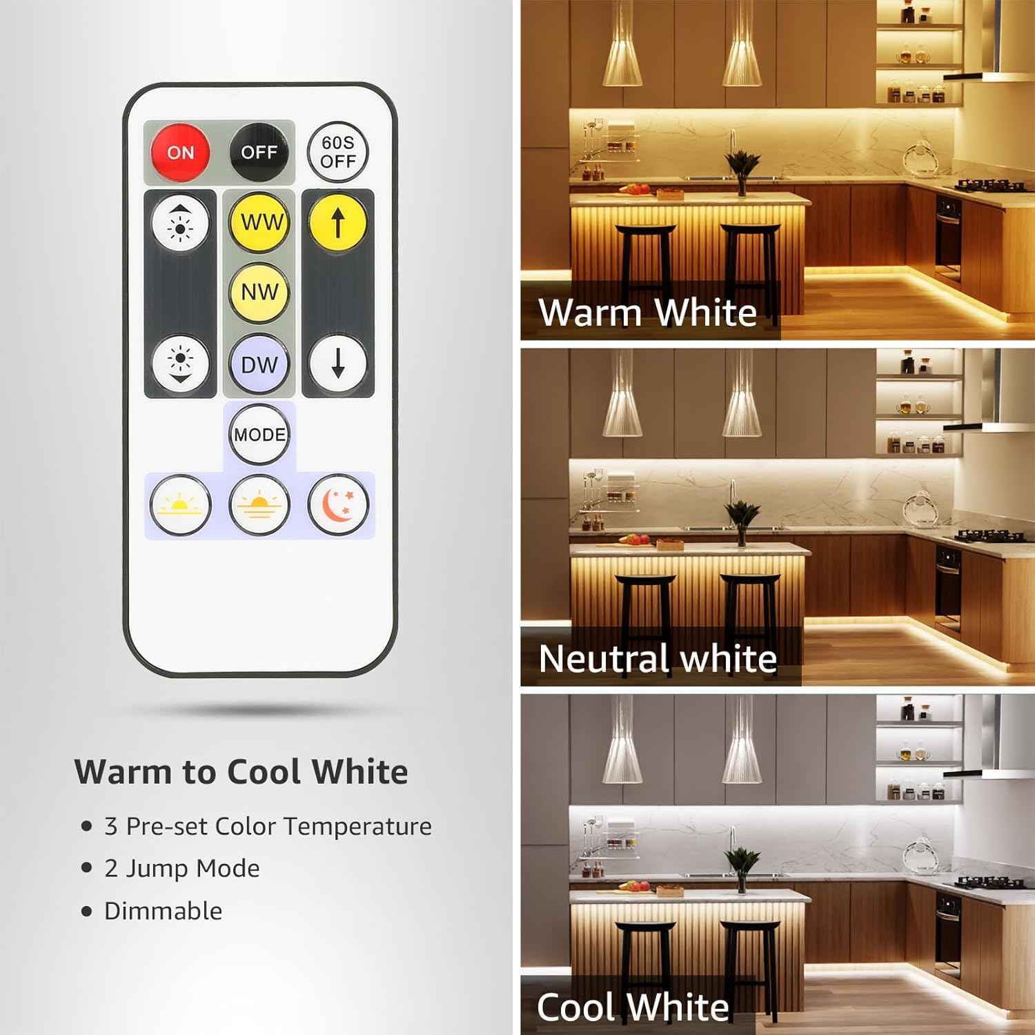 Lepro LED Tunable White Strip Light – Cozy Bedroom Accent Lighting, 16.4ft Dimmable Tape for Living Room Ambiance