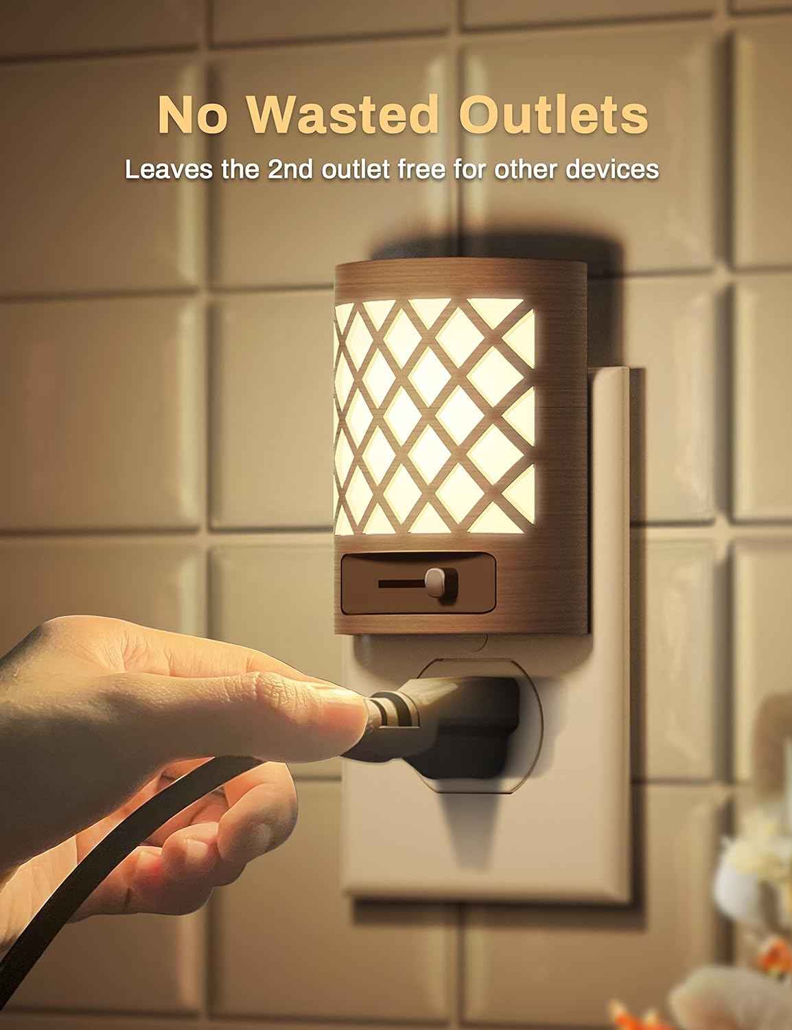 DORESshop Plug in Night Light – Safer Than Candles for Bedroom Hallway, Adjustable Brightness Soft White LED