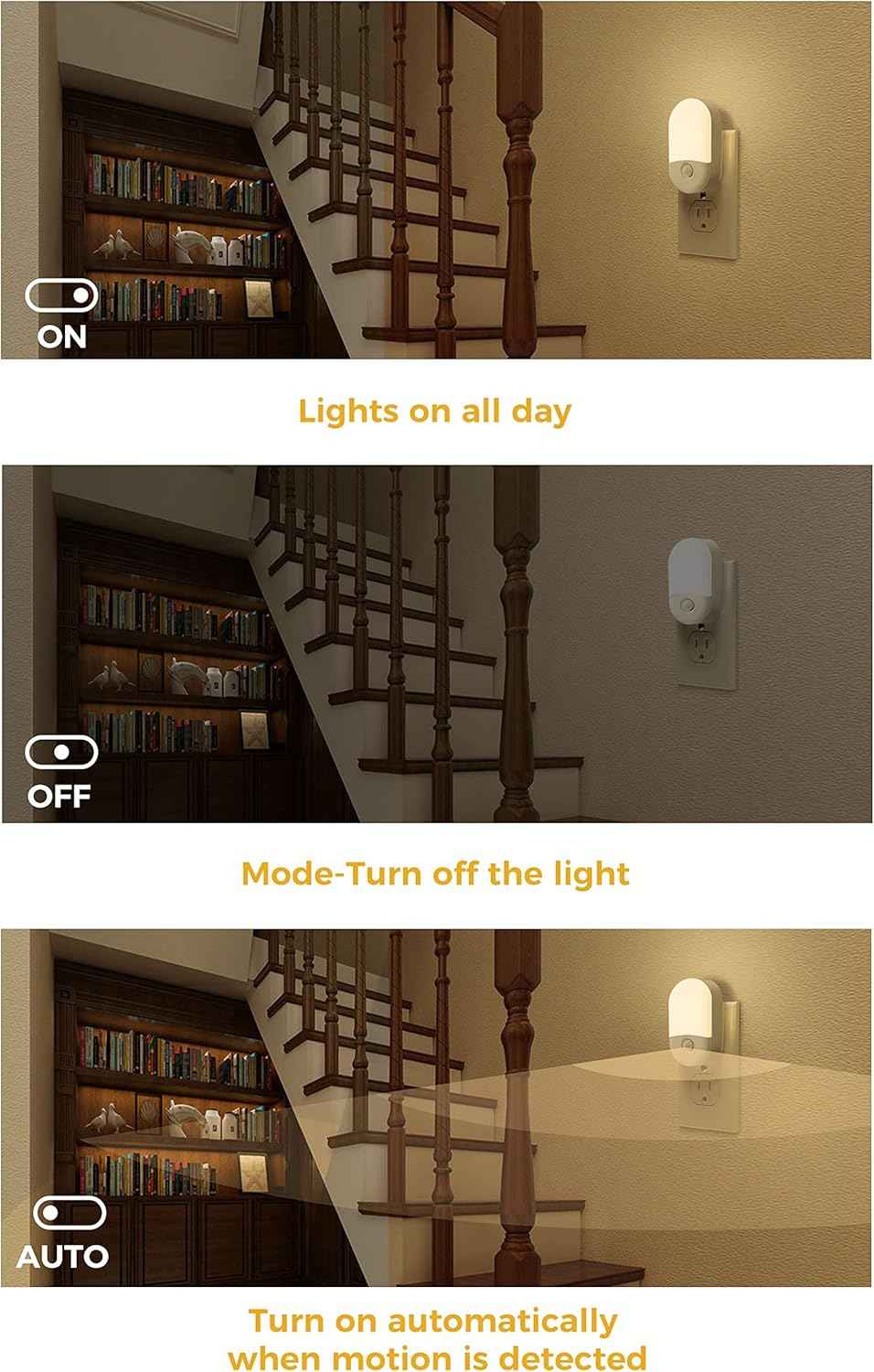 L LOHAS LED Motion Sensor Night Light – Flameless Plug-in Safety Light for Hallways and Stairways, Auto Shutoff 0.6W