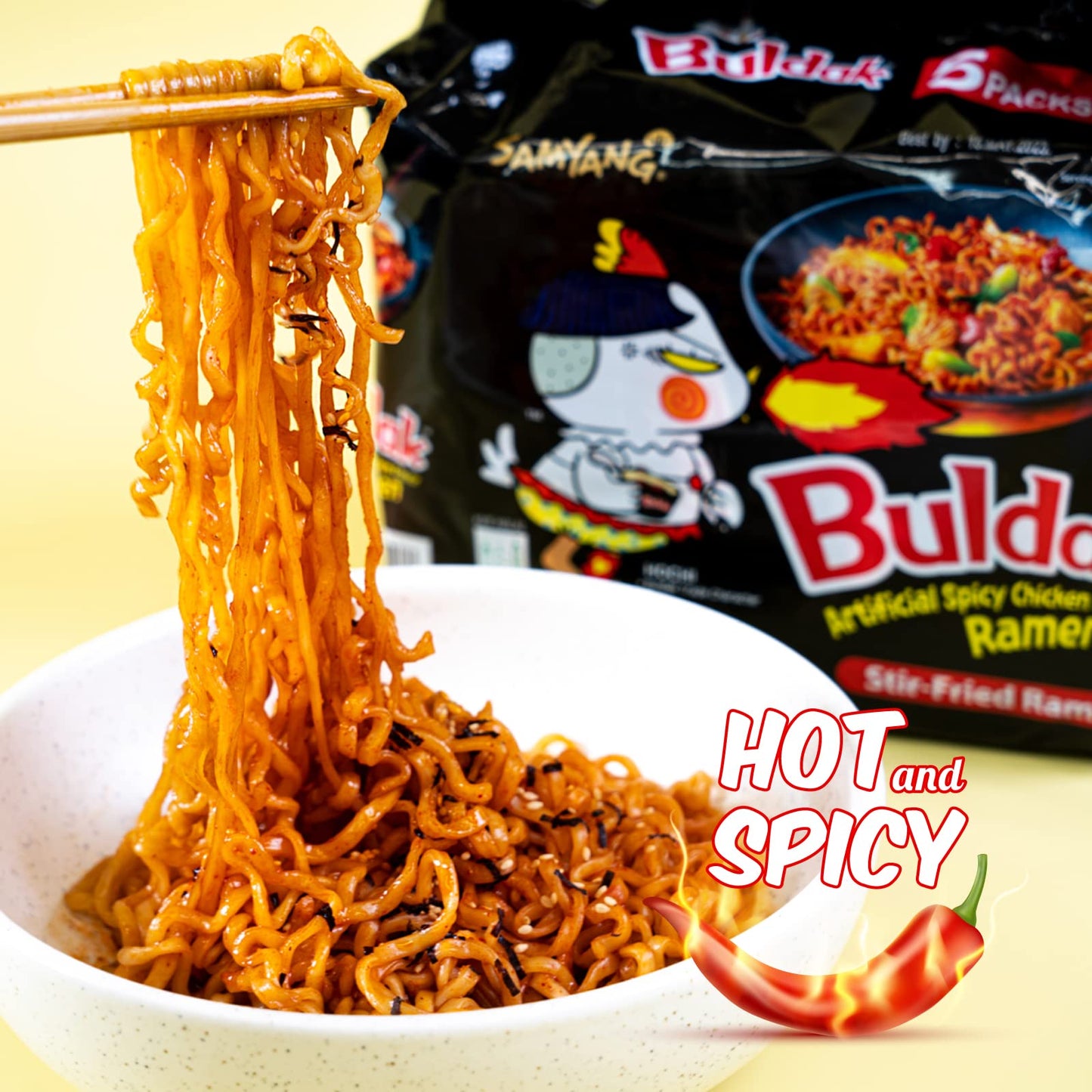 Samyang_Buldak_Spicy_Ramen,_Hot_Chicken_Ramen,_Korean_Stir-Fried_Instant_Noodle,_Original,_1_Bag_with_5_Pack_ramen__black_buldak_korean_Food