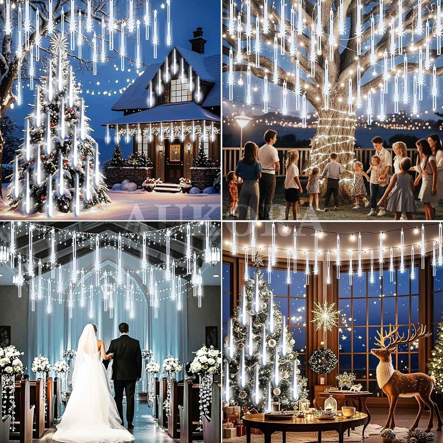 Aukora Meteor Shower Lights 192 LED Cascading Rain Light for Christmas Gift, Housewarming, and Holiday Present