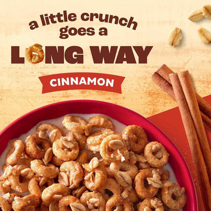 Cheerios Oat Crunch Cinnamon Breakfast Cereal – Whole Grain Office Snack and Post-Workout Fuel for Health-Conscious Routines, 24 oz Box