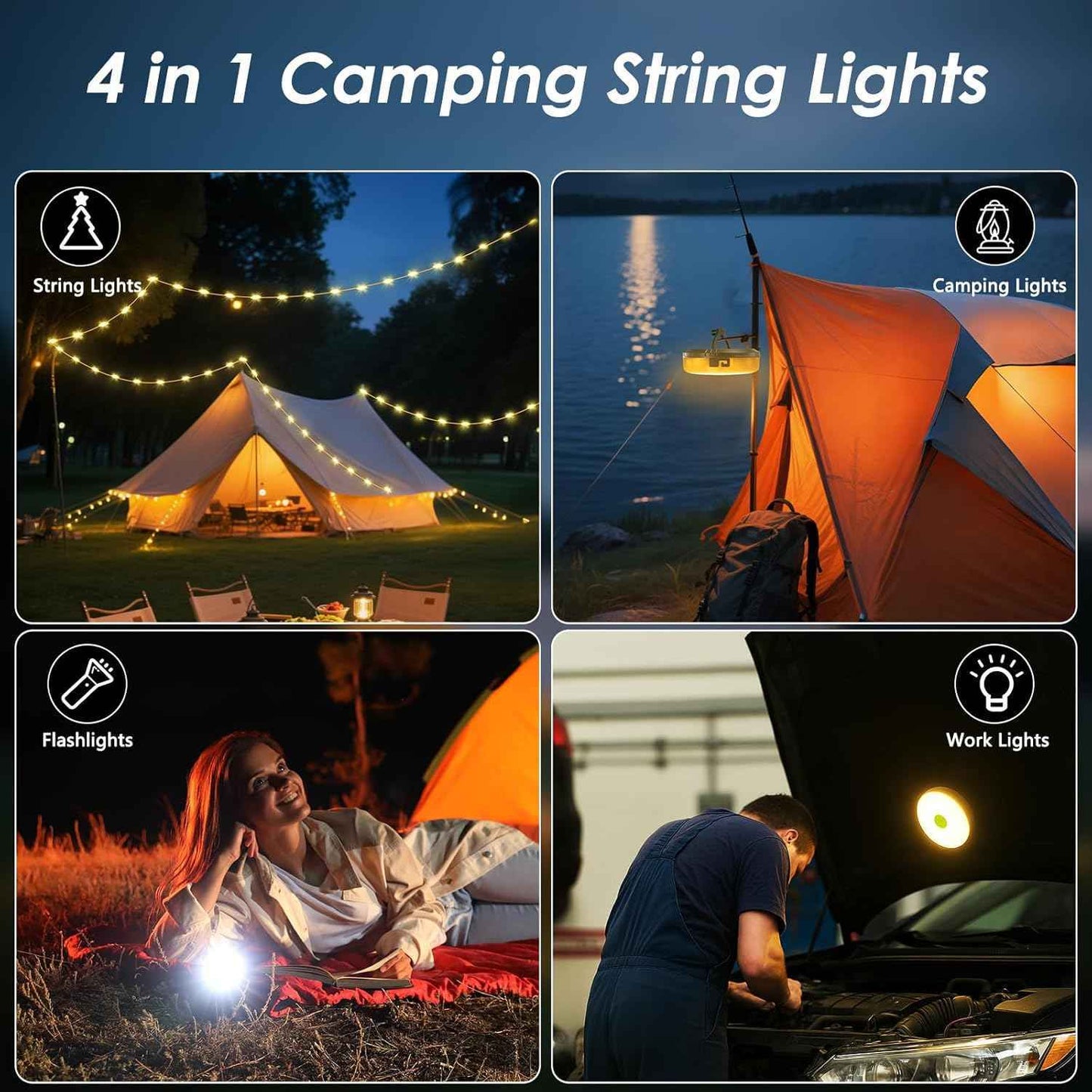 LuminTrail CampGlow Reel – Thoughtful Birthday Gift for Her, 4-in-1 Cozy Patio & Bedroom String Lights with Lantern