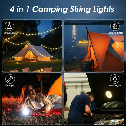 LuminTrail CampGlow Reel – Thoughtful Birthday Gift for Her, 4-in-1 Cozy Patio & Bedroom String Lights with Lantern