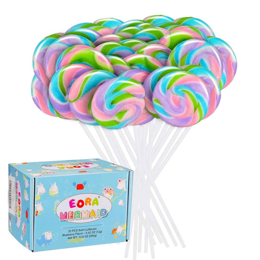 Rainbow Twisty & Swirl Lollipops 32pk – Mermaid Unicorn Themed Party Favor Gifts for Girls Birthday