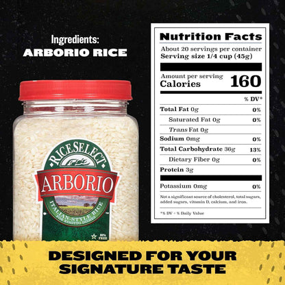 RiceSelect Arborio Rice for Italian Risotto, Premium Gluten-Free Pantry Gift for Housewarming and Hostess Presentation, 32-Ounce Jar
