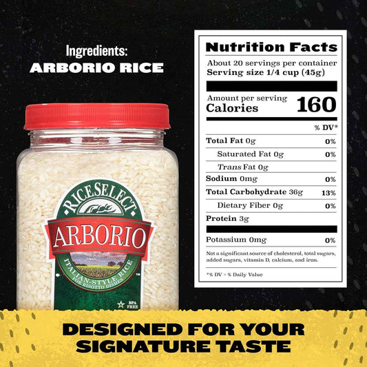 RiceSelect Arborio Rice for Italian Risotto, Premium Gluten-Free Pantry Gift for Housewarming and Hostess Presentation, 32-Ounce Jar