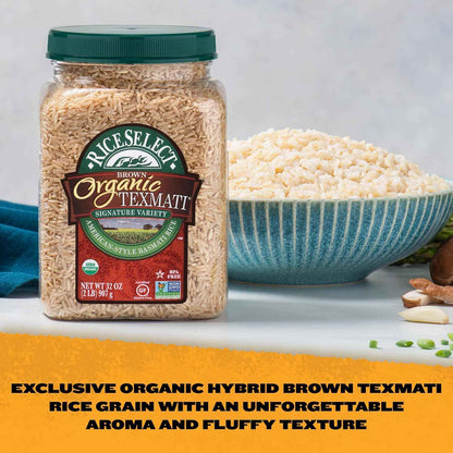RiceSelect Organic Texmati Brown Basmati Rice – Thoughtful Housewarming Gift for Sustainable Home Cooks, Reusable 32 oz Jar