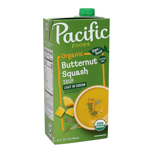 Pacific Foods Light in Sodium Organic Butternut Squash Soup – Ready-to-Heat Lunch for Busy Workdays, 32 oz