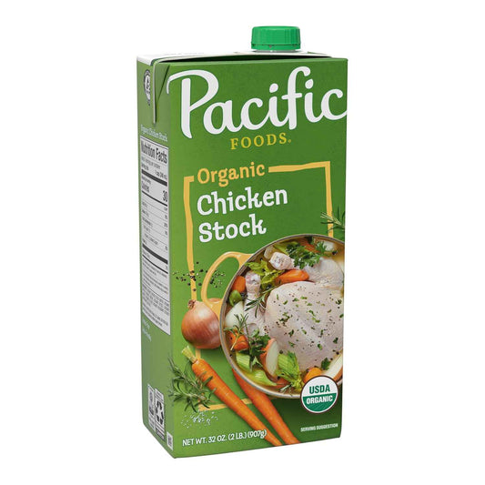 Pacific Foods Organic Unsalted Chicken Stock, 32 oz Carton – Allergen-Free Cooking Base for Kid-Friendly Family Meals