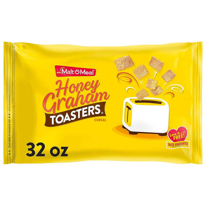 Malt-O-Meal Honey Graham Toasters Cereal – Quick Breakfast Squares for the Home Office and Rushed Mornings, 32 oz Resealable Bag