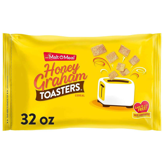 Malt-O-Meal Honey Graham Toasters Cereal – Quick Breakfast Squares for the Home Office and Rushed Mornings, 32 oz Resealable Bag