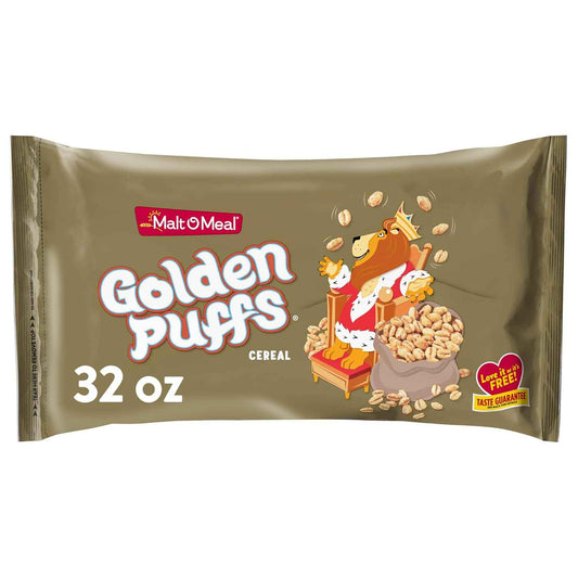 Malt-O-Meal Golden Puffs Sweetened Puffed Wheat Cereal – Cozy Housewarming Gift for New Homeowners, 32 oz Resealable Bag