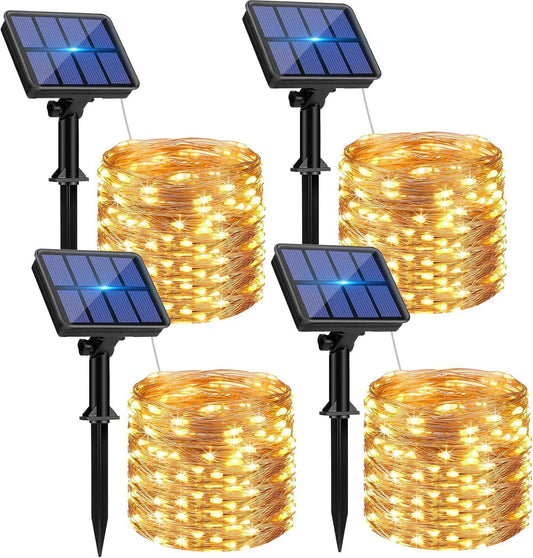 btfarm Solar String Lights Flameless - Safe 4 Pack 320 LED Outdoor Lights for Homes with Kids, Pets, and Curious Toddlers