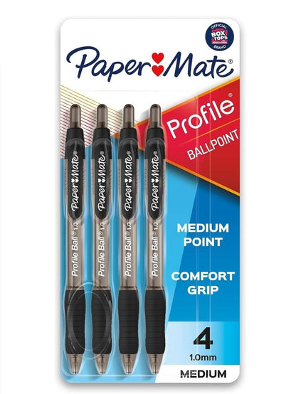 Paper_Mate_Profile_Ballpoint_Pen,_Retractable,_Medium_1_Mm,_Black_Ink,_Translucent_Barrel,_4/pack