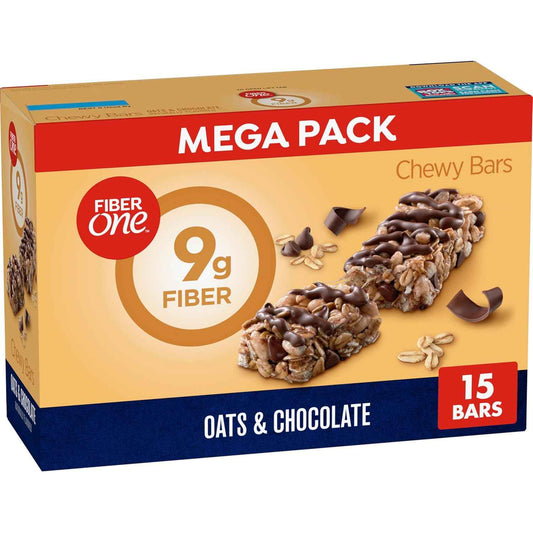 Fiber One Chewy Bars Oats and Chocolate – Pantry Staple Family Snack for Lunchboxes and Snack Drawer, Mega Pack 15 Ct