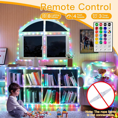 33-foot length with 100 leds on a flexible, bendable rope