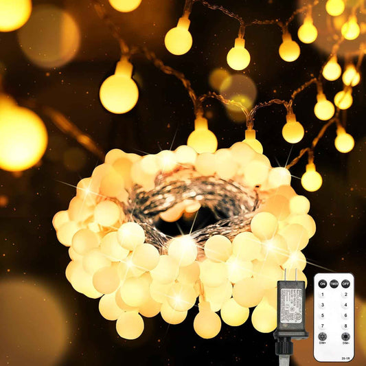 suddus 100 LED Globe String Lights – Ready-to-Give Housewarming Gift for New Homeowners, Warm White Plug-in with Remote